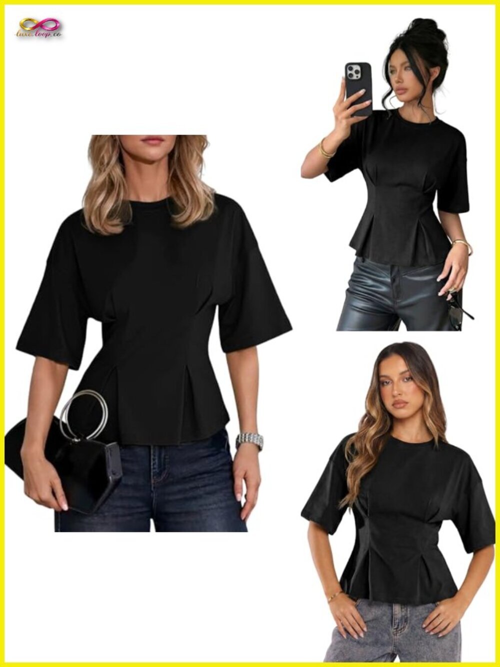 Women's Peplum Babydoll Short Sleeve T-Shirt Casual Dressy Top